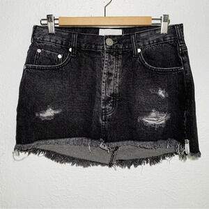 One Teaspoon Junkyard Distressed MicroMini Denim Skirt Black Sz 27